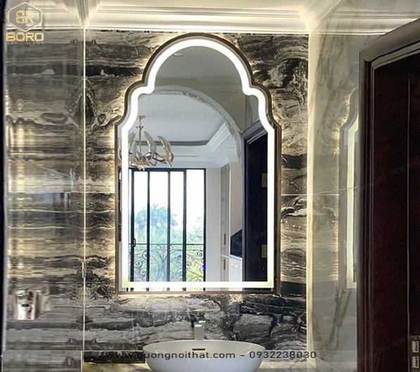 Gương khung gỗ trang trí, gương hiện đại, gương nhà tắm, Gương khung gỗ