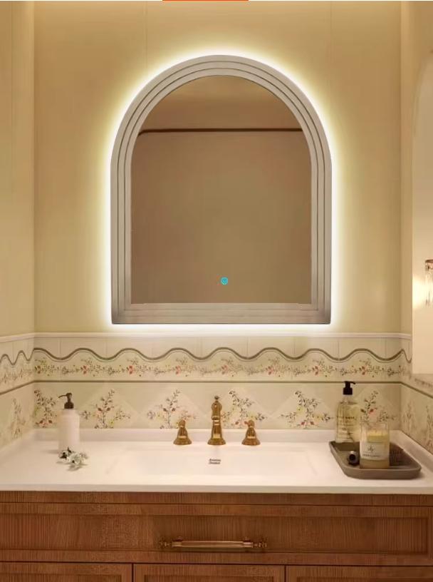 Gương khung gỗ trang trí, gương hiện đại, gương nhà tắm,Gương vòm khung gỗ