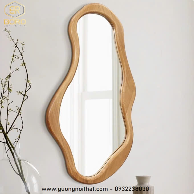 Gương khung gỗ tự nhiên, gương hiện đại, gương nhà tắm