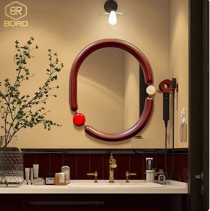 Gương khung gỗ, gương hiện đại, gương nhà tắm, gương trang trí