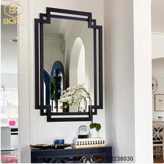 Gương phong cách nội thất Đông Dương, gương nhà tắm, Gương khung gỗ, gương bàn trang điểm