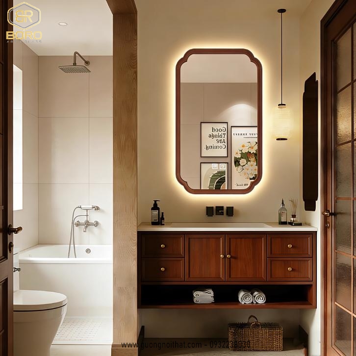 Gương trang trí, gương  khung gỗ tự nhiên bản soi