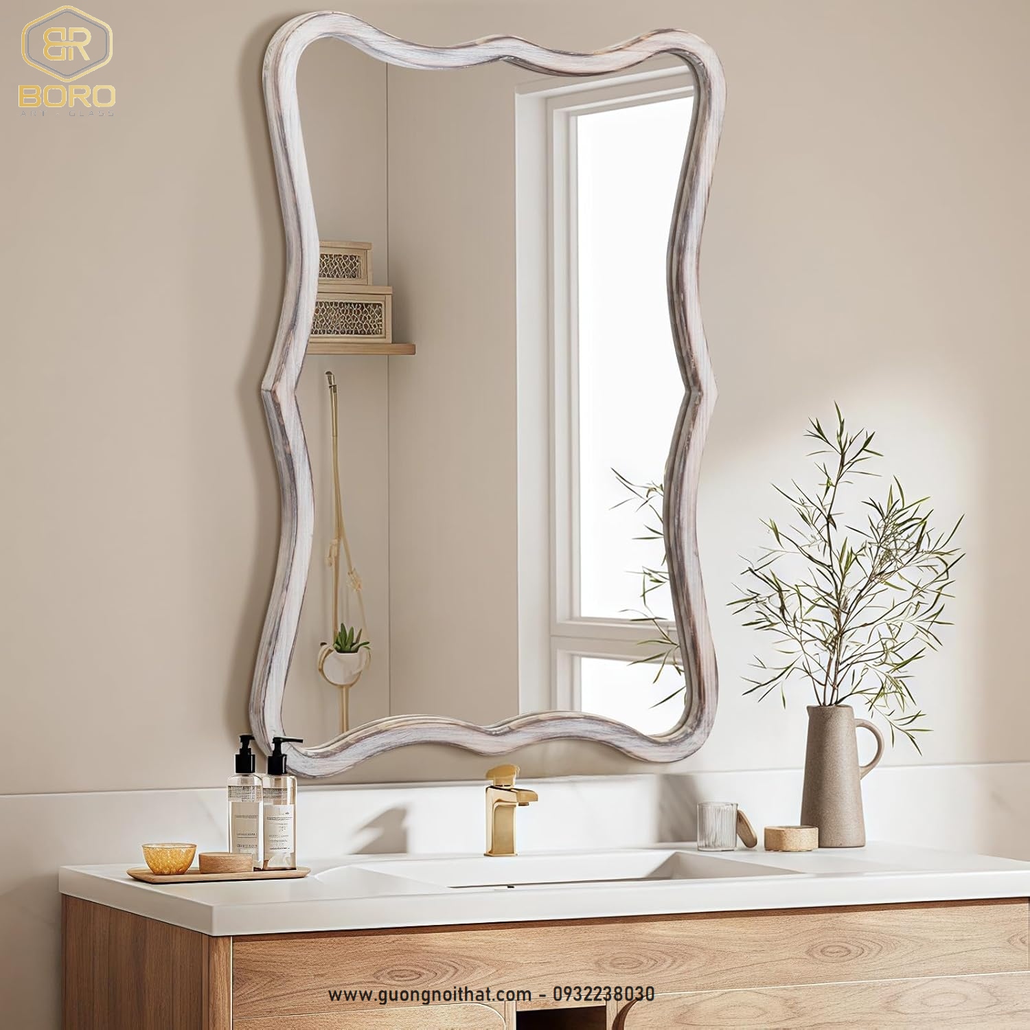 Gương phong cách inodochine, gương nhà tắm, Gương khung gỗ,Gương trang điểm, gương treo tường