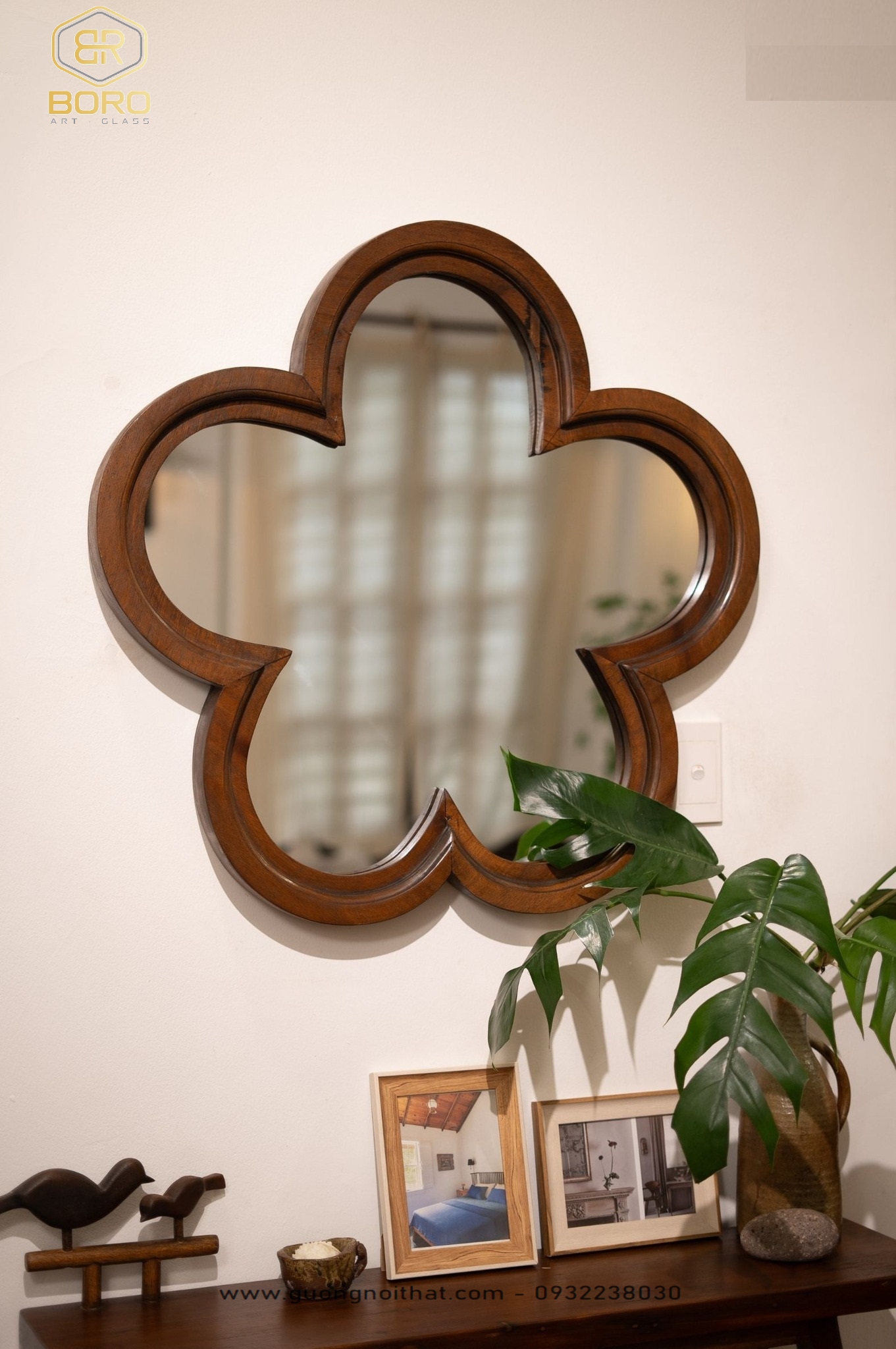 Gương hoa mai, Gương trang trí, gương nhà tắm, Gương khung gỗ