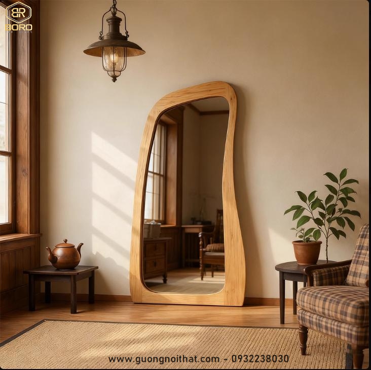 Gương khung gỗ , gương hiện đại, Gương đứng toàn thân kiểu Wabi-sabi, Khung gương gỗ, Gương dài toàn thân