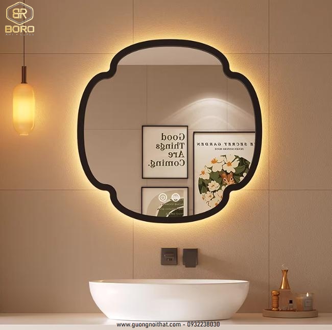 Gương khung gỗ trang trí, Gương nhà tắm, gương nhà tắm, Gương khung gỗ