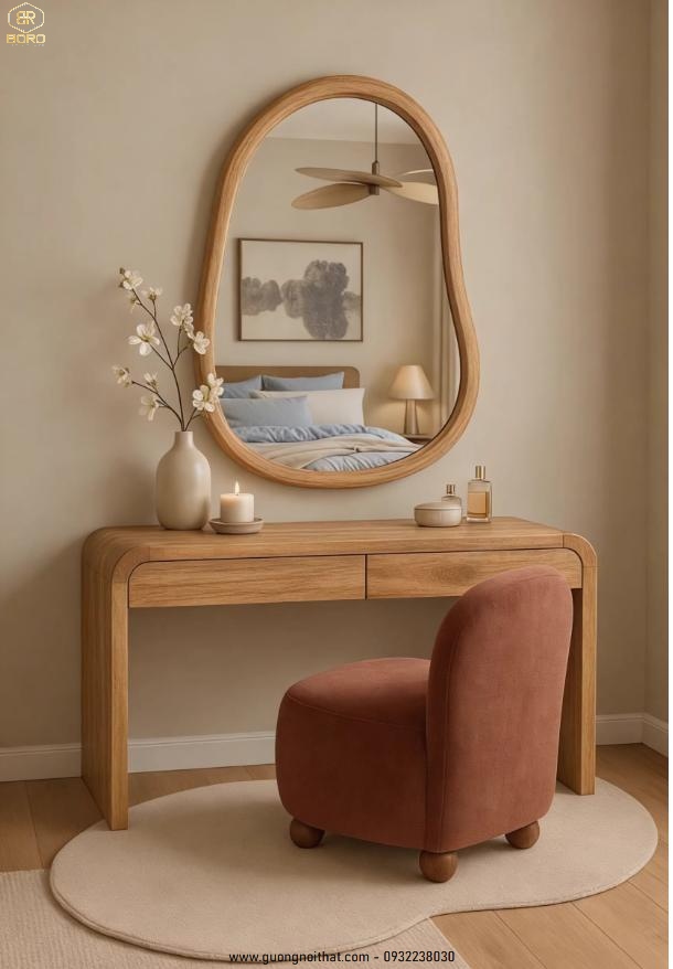 Gương trang trí phòng tắm kiểu Mỹ cổ điển tối giản, gương khung gỗ