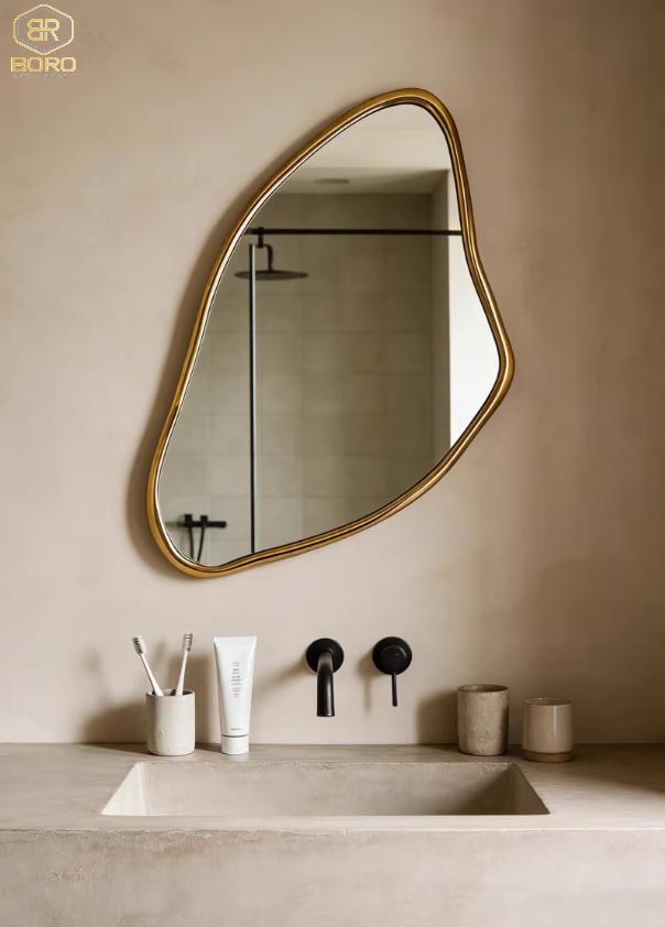 Gương trang trí phòng tắm kiểu Mỹ cổ điển tối giản, gương khung gỗ