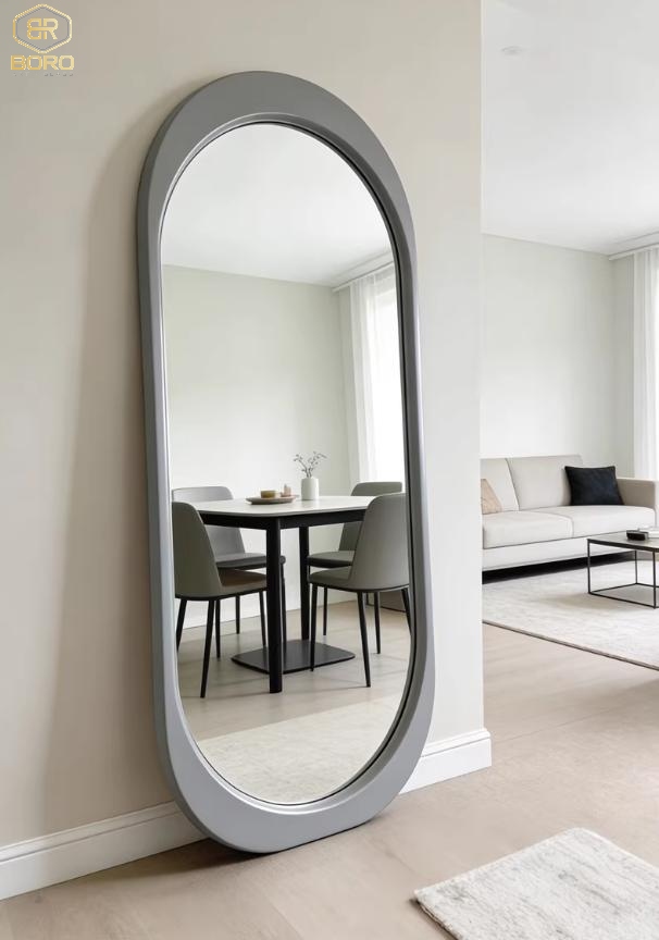 Gương soi toàn thân hình dạng bất đối xứng, gương hiện đại, gương nhà tắm, Khung gương gỗ, Gương dài toàn thân