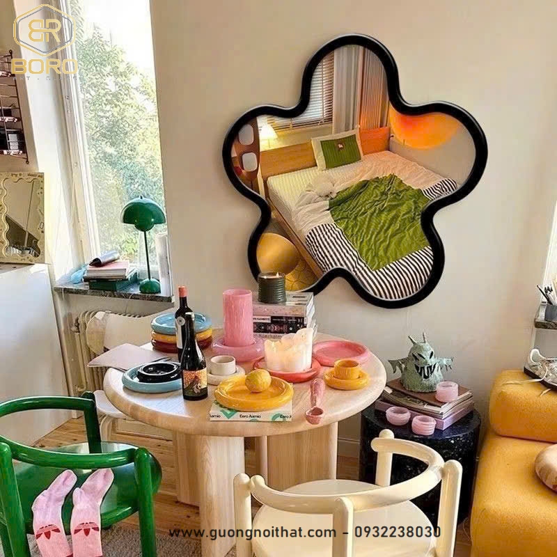 Gương khung gỗ trang trí, Gương khung gỗ hình hoa, Gương khung gỗ