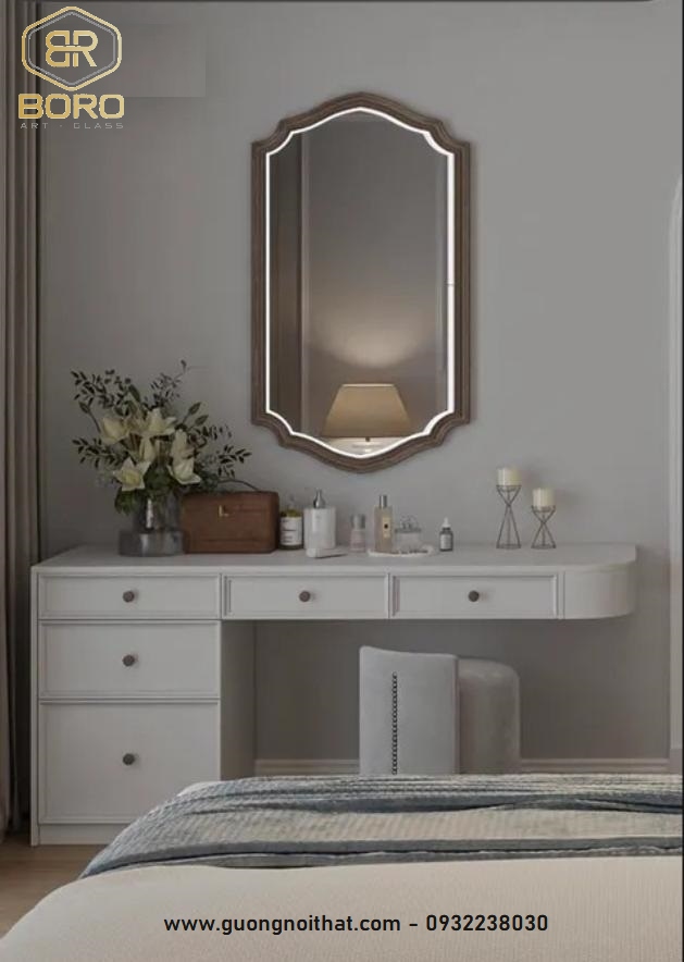 Gương khung gỗ trang trí, gương hiện đại, gương nhà tắm, Gương khung gỗ