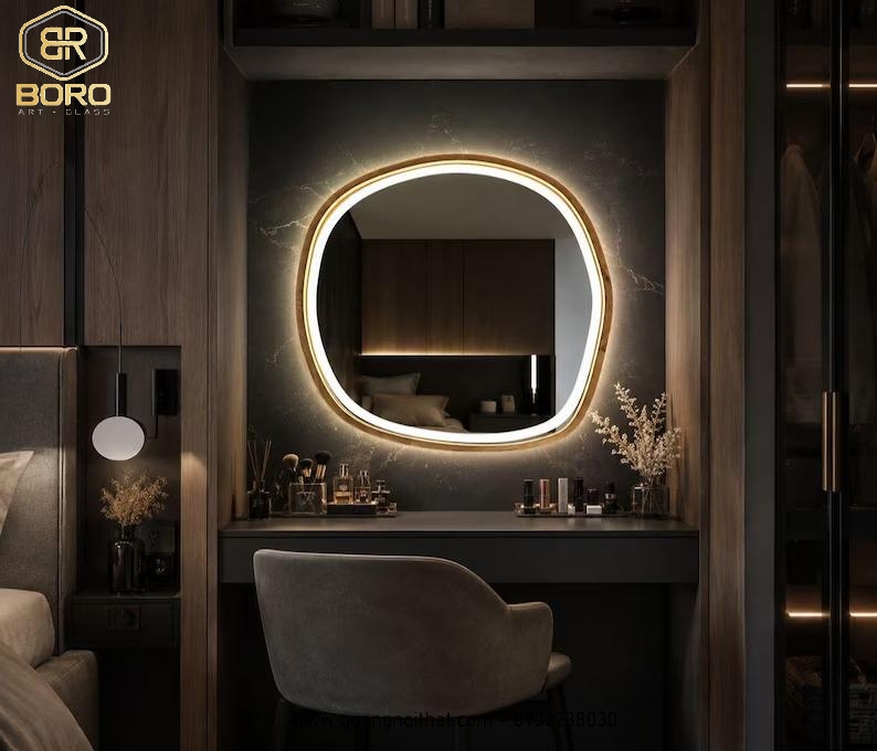 Gương khung gỗ trang trí, gương hiện đại, gương nhà tắm, Gương khung gỗ