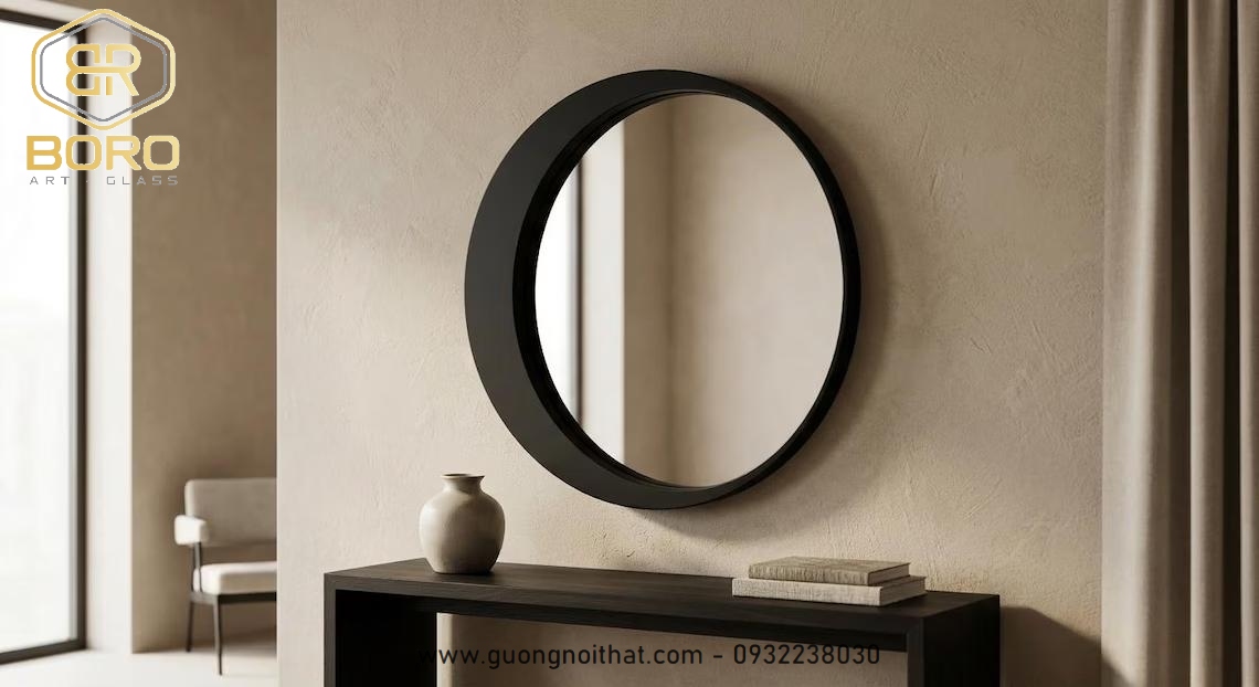 Gương khung gỗ trang trí, Gương tròn, Gương khung gỗ