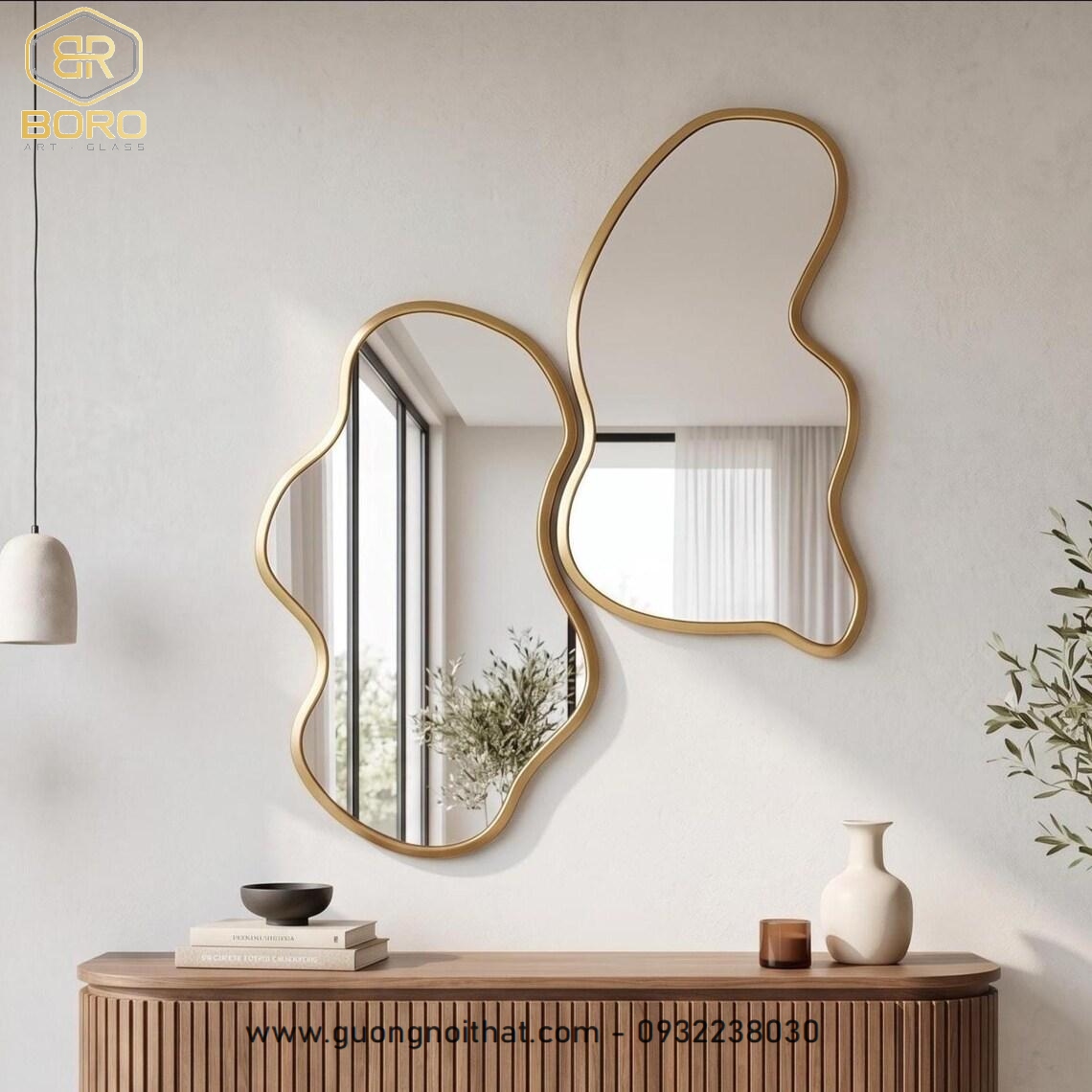 Bộ 2 gương treo tường, Gương nghệ thuật, gương hiện đại, gương nhà tắm, gương trang điểm