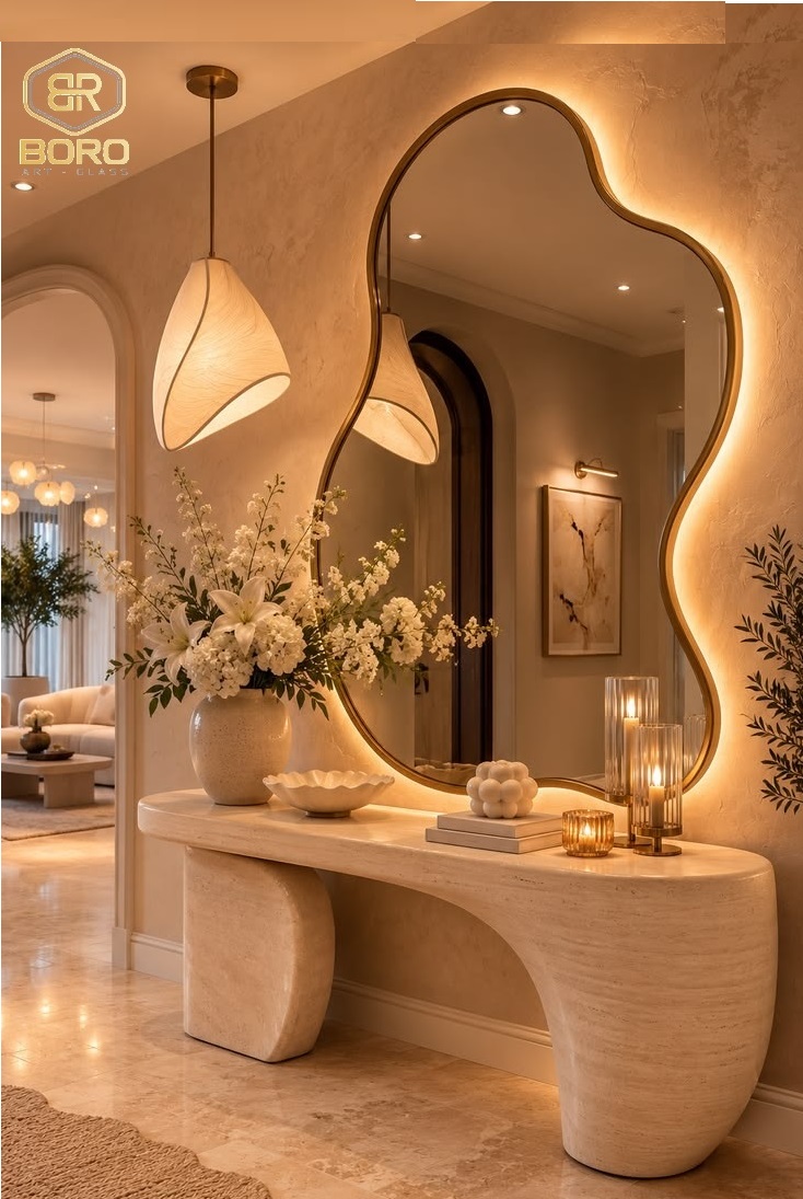 Gương khung gỗ trang trí, gương hiện đại, gương nhà tắm, Gương khung gỗ