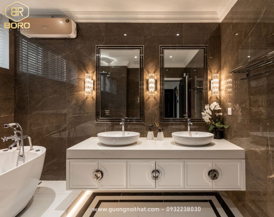 Gương khung inox , Gương nhà tắm khung inox dành cho phong cách tân cổ điển, gương trang trí