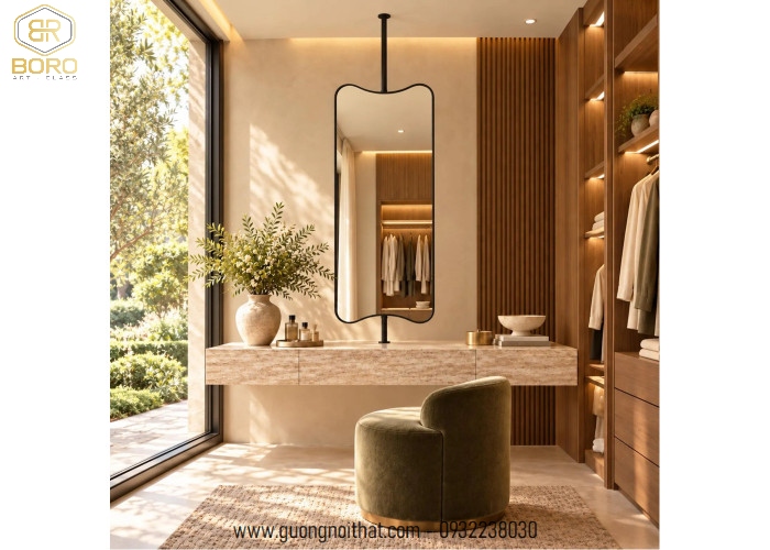 Gương khung inox, gương hiện đại, Gương treo trần , Gương khung inox treo trần