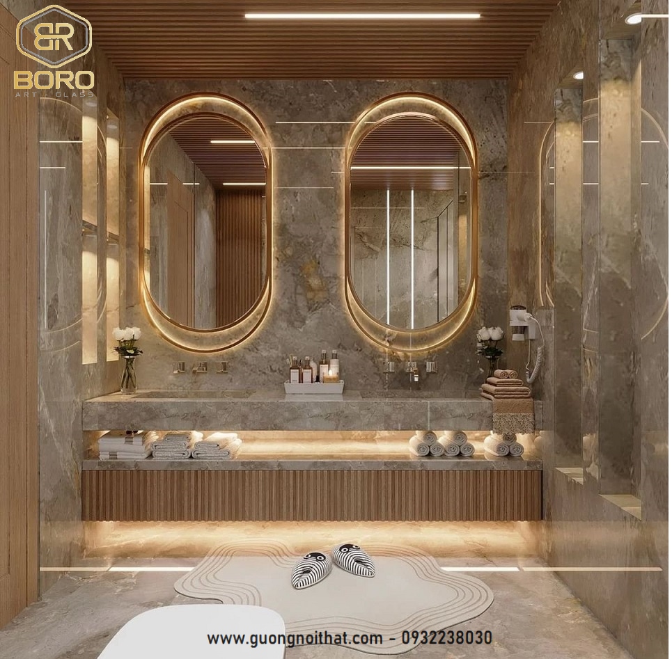 Gương khung inox có led, Gương trang điểm có led, gương trang trí