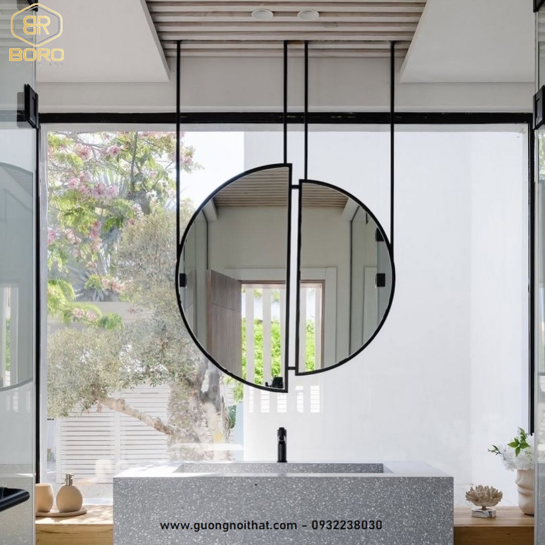 Gương khung inox, gương hiện đại, Gương treo trần , Gương khung inox treo trần