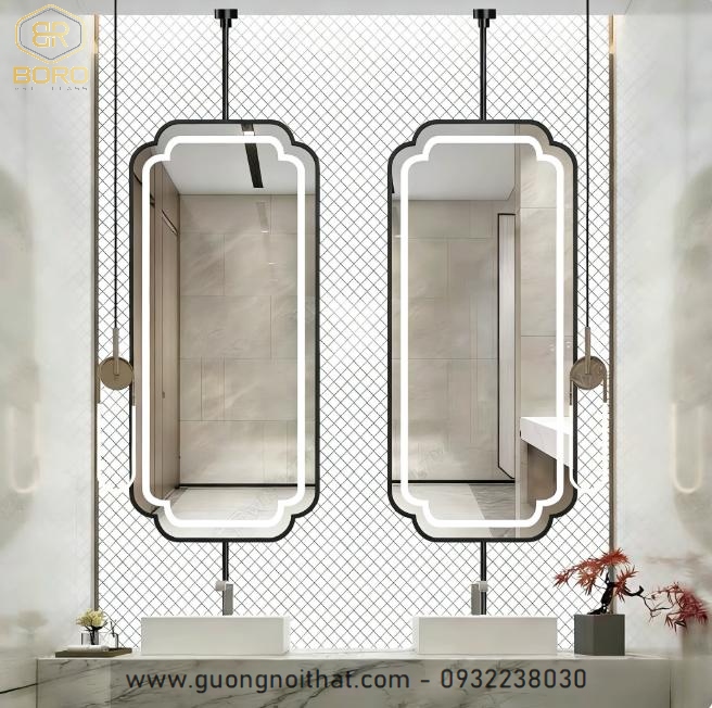 Gương led khung inox có thanh treo , gương hiện đại, gương nhà tắm, Khung gương inox