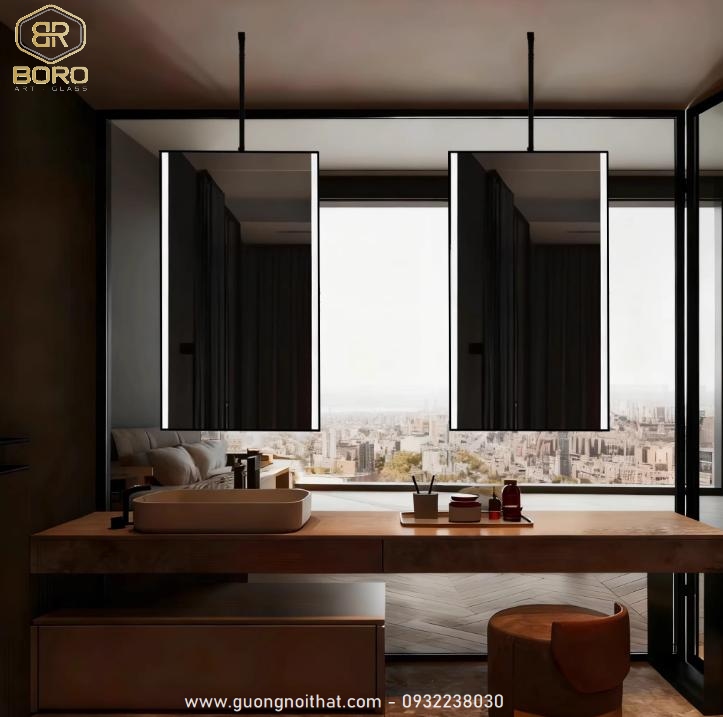 Gương khung inox, gương hiện đại, gương toàn thân, Gương khung inox treo trần