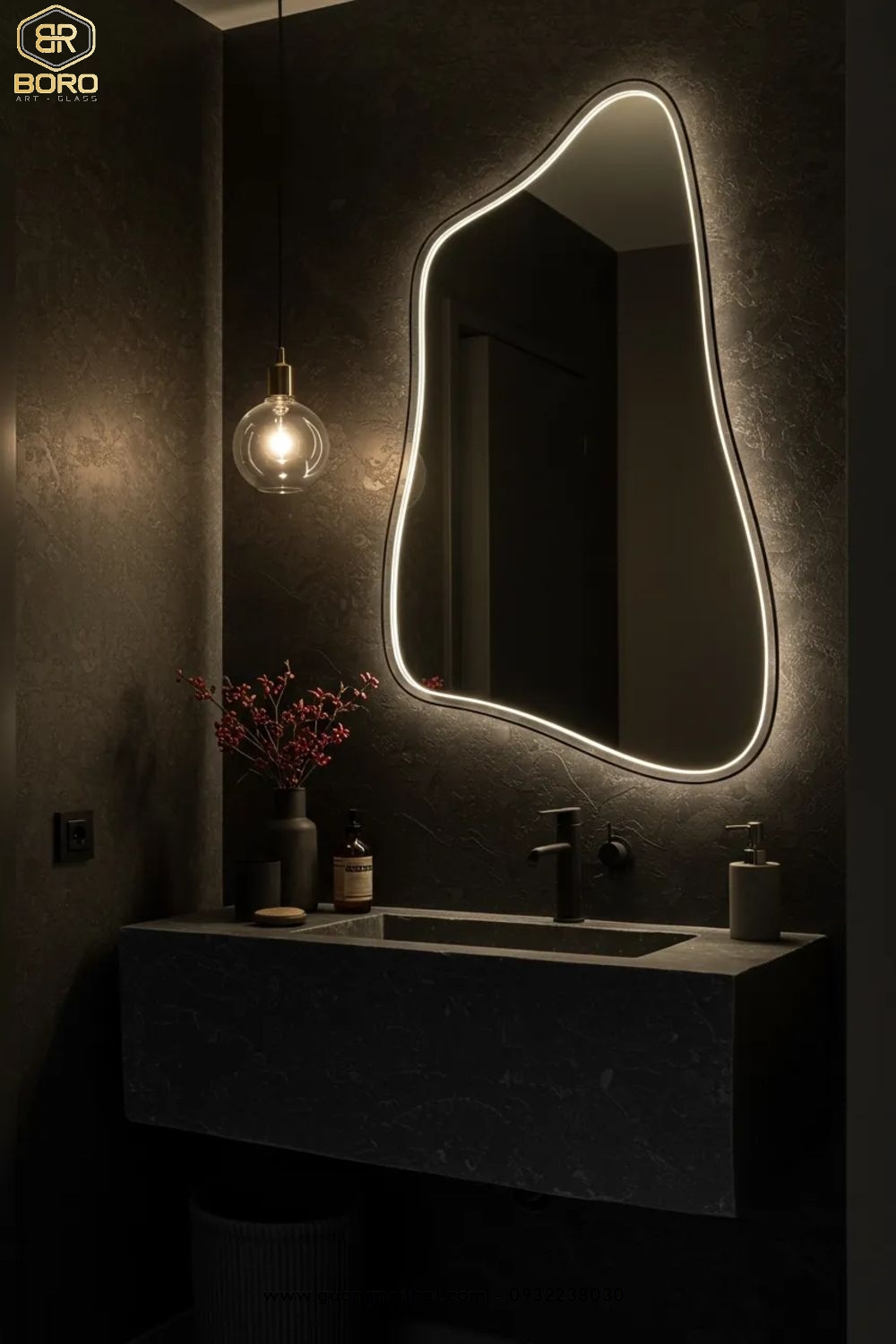 Gương led có nút cảm ứng, gương nhà tắm phi định hình