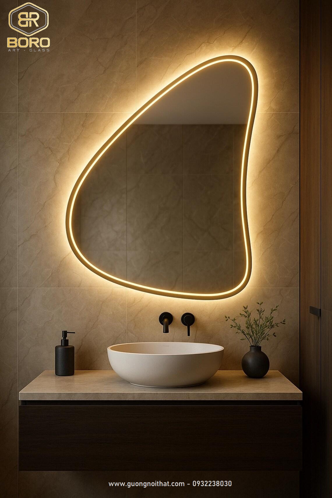 Gương đèn led cảm ứng, gương đèn, gương nhà tắm, gương hiện đại, gương thông minh
