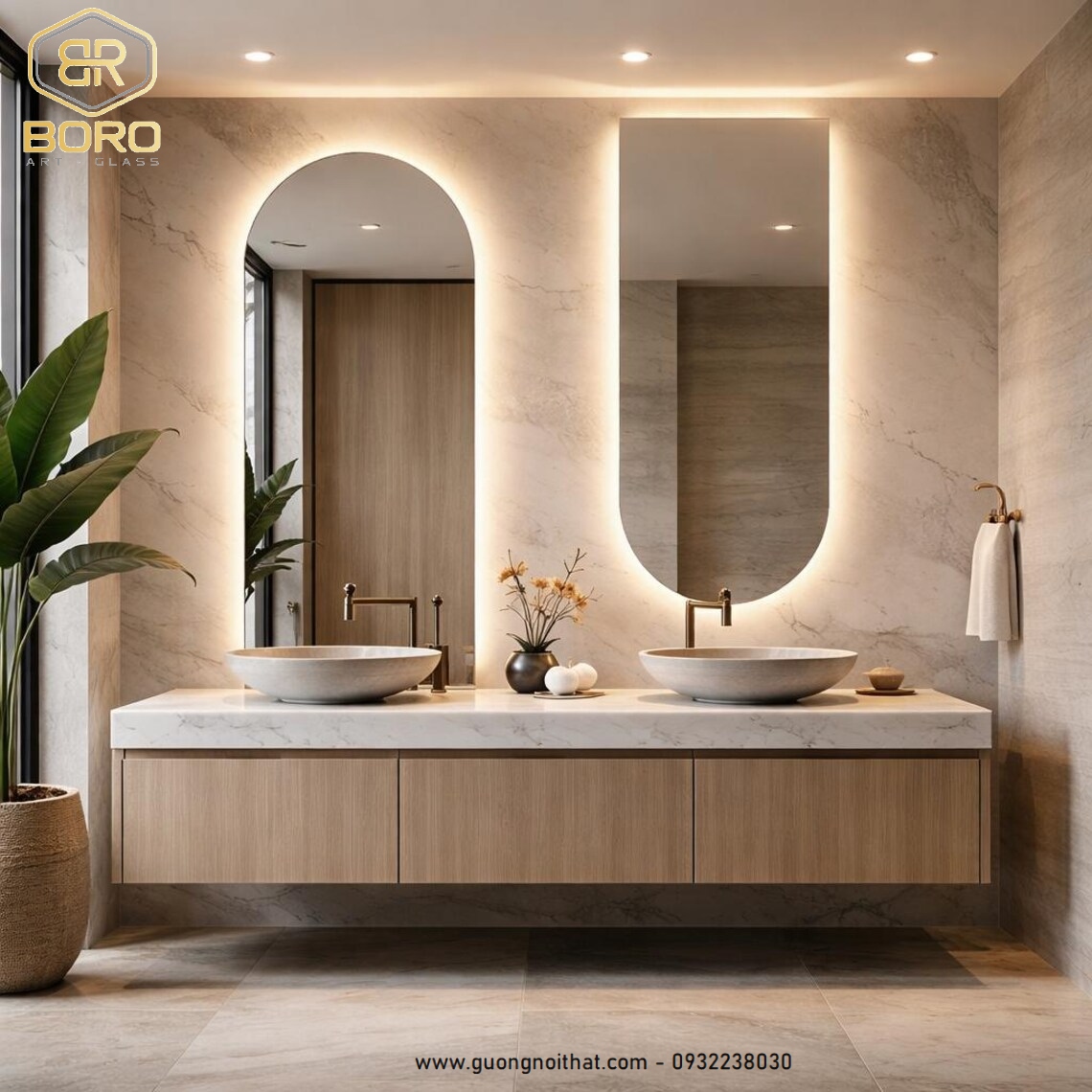 Gương led bộ 2 chiếc, Gương đôi nhà tắm, gương trang điểm có đèn LED