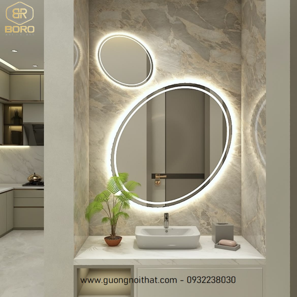 Gương led bộ 2 chiếc hình, Gương đôi nhà tắm, gương trang điểm có đèn LED