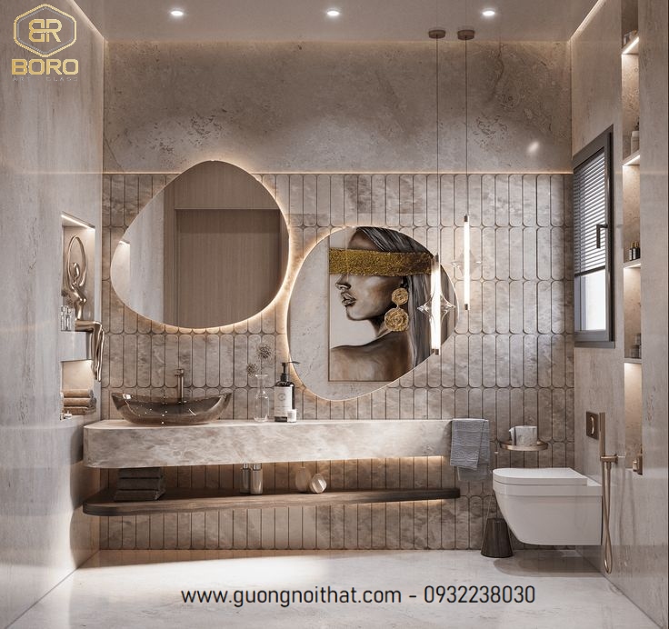 Gương led bộ 2 chiếc hình, Gương đôi nhà tắm, gương trang điểm có đèn LED