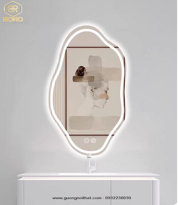 Gương trang điểm phòng tắm hình dáng độc đáo, gương trang điểm có đèn LED