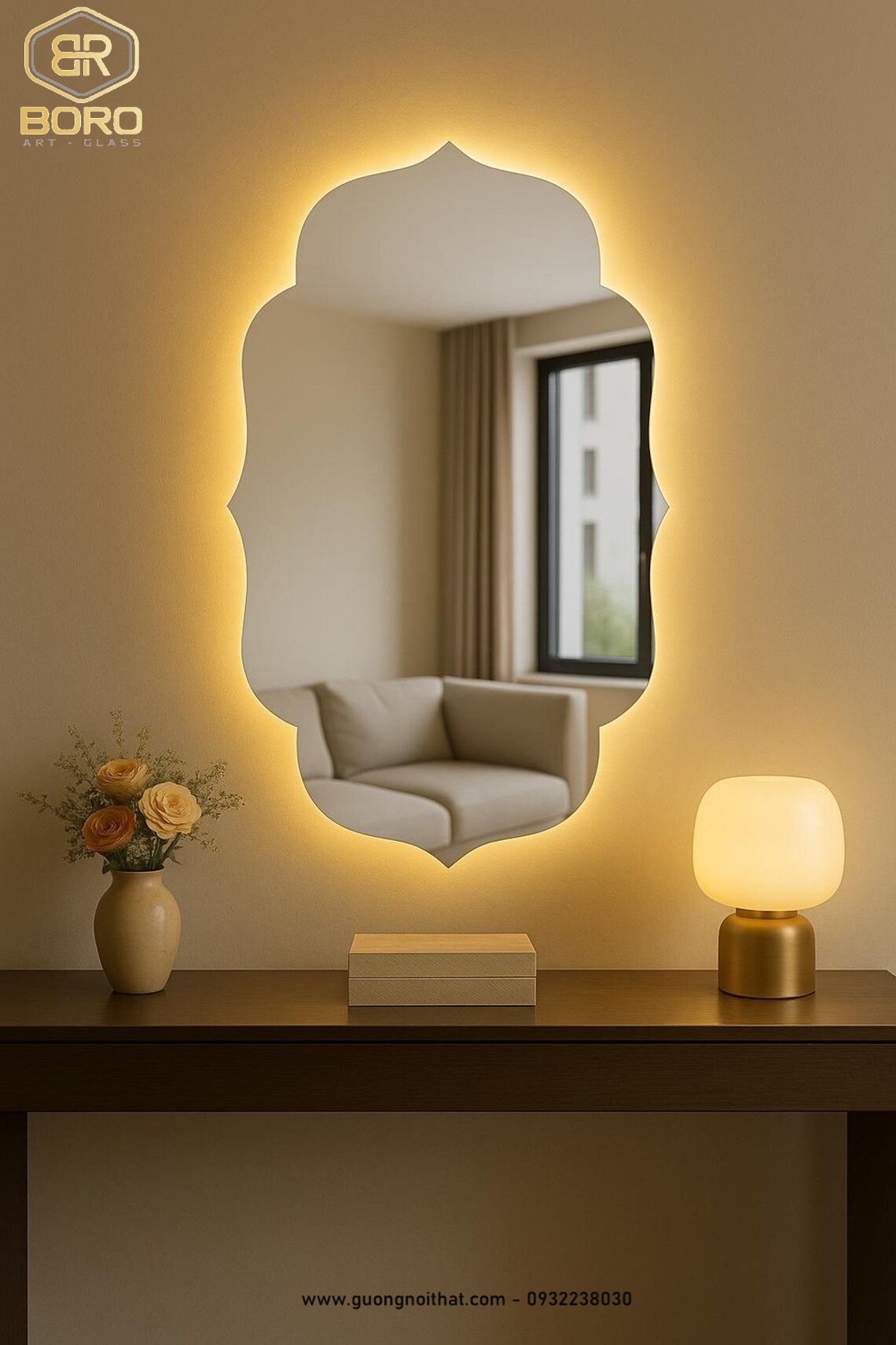 Gương LED sang trọng hiện đại – Gương treo tường không khung có đèn nền, trang trí phòng tắm