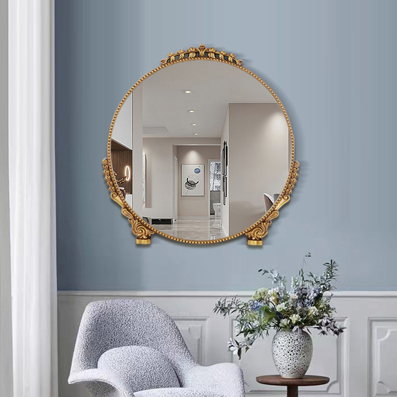 Gương bàn trang điểm cổ điển, gương phòng tắm PU882, Kích thước 74*75 cm