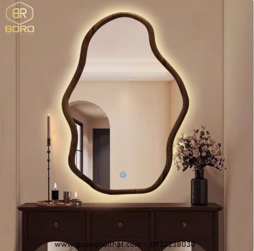 Gương trang điểm nghệ thuật Bắc Âu có đèn led CNC119-LED, kích thước 60*80cm