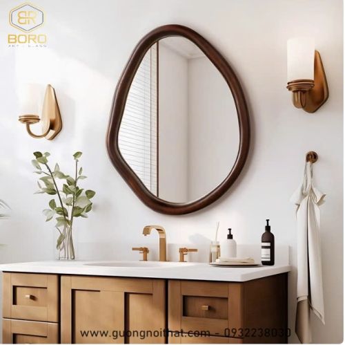 Gương nghệ thuật hình dạng bất thường khung gỗ CNC121, kích thước 60*80cm