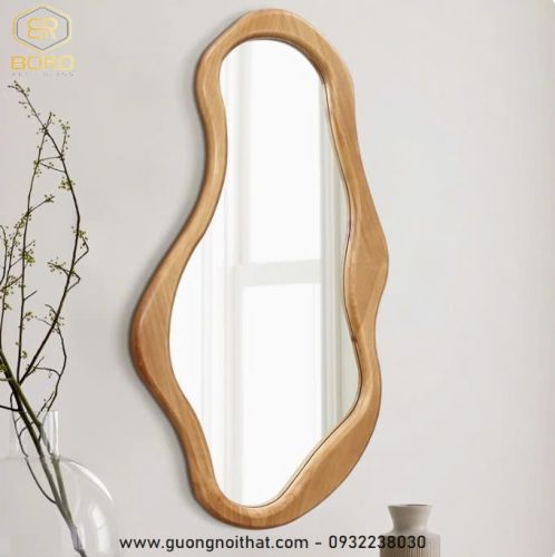 Gương khung gỗ tự nhiên treo tường cao cấp CNC123, kích thước 66*99cm