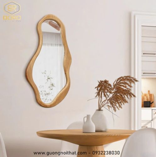 Gương khung gỗ tự nhiên treo tường cao cấp CNC123, kích thước 66*99cm