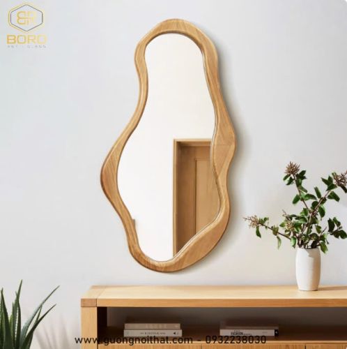 Gương khung gỗ tự nhiên treo tường cao cấp CNC123, kích thước 66*99cm