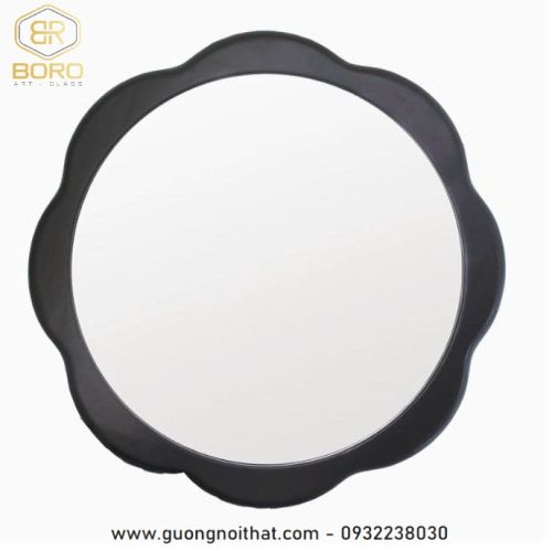 Gương tròn hình cánh hoa bằng gỗ tự nhiên CNC129, kích thước 64*64cm