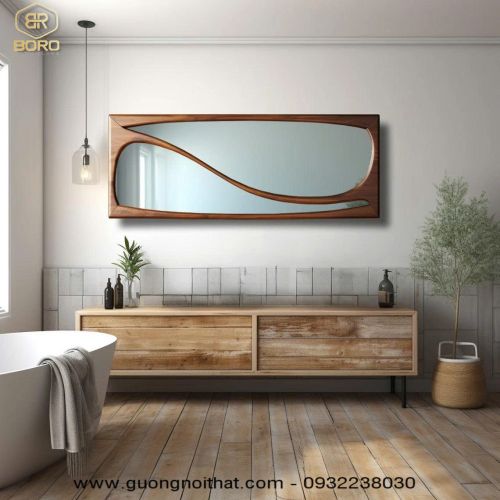 Gương khung gỗ tự nhiên cao cấp CNC138, kích thước 170*85cm