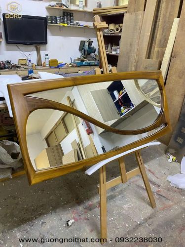 Gương khung gỗ tự nhiên cao cấp CNC138, kích thước 170*85cm