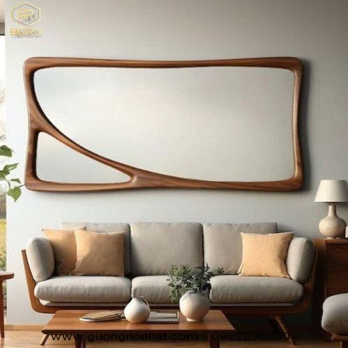 Gương decor khung gỗ tự nhiên cao cấp CNC139, kích thước 170*85cm