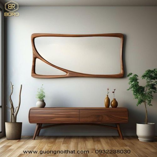 Gương decor khung gỗ tự nhiên cao cấp CNC139, kích thước 170*85cm