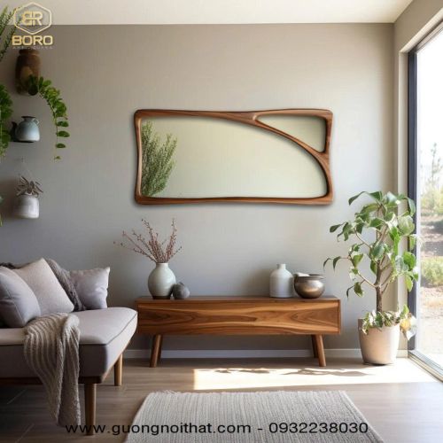 Gương decor khung gỗ tự nhiên cao cấp CNC139, kích thước 170*85cm