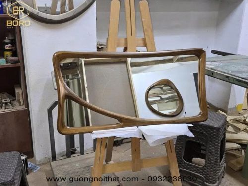 Gương decor khung gỗ tự nhiên cao cấp CNC139, kích thước 170*85cm