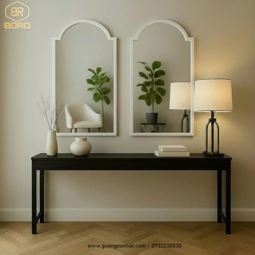 Gương khung gỗ tự nhiên cao cấp CNC140, kích thước 50*90cm