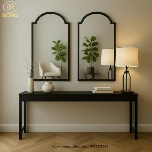 Gương khung gỗ tự nhiên cao cấp CNC140, kích thước 50*90cm