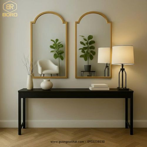Gương khung gỗ tự nhiên cao cấp CNC140, kích thước 50*90cm