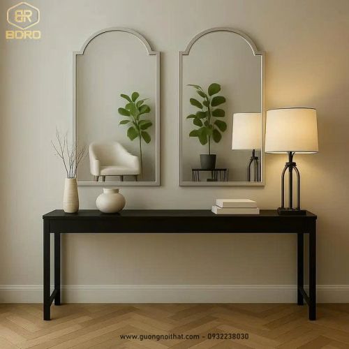 Gương khung gỗ tự nhiên cao cấp CNC140, kích thước 50*90cm