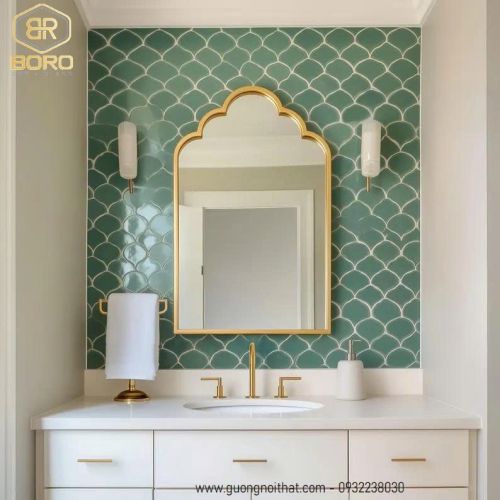 Gương phong cách Indochine khung gỗ trang trí CNC144, kích thước 60*90 cm